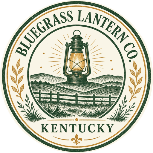 Bluegrass Lantern Co. Kentucky badge: a lantern over rolling horse-farm hills